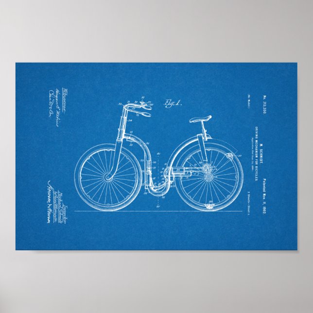 1902 Vintage Bicycle Patent Blueprint Art Print (Front)