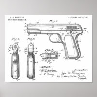 1903 Browning Gun Patent Art Drawing Print