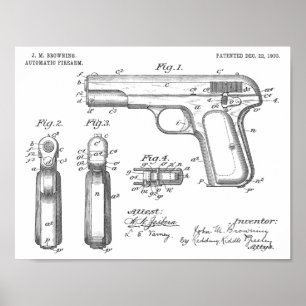 1903 Browning Gun Patent Art Drawing Print