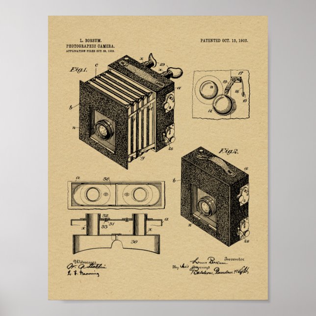 1903 Folding Camera Patent Art Drawing Print (Front)