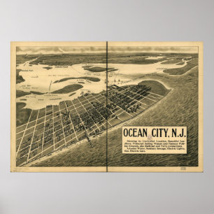 1903 Ocean City, NJ Birds Eye View Panoramic Map Poster