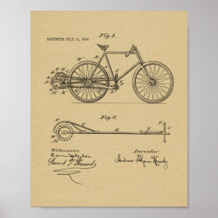 1904 Lever Propelled Bicycle Patent Art Print