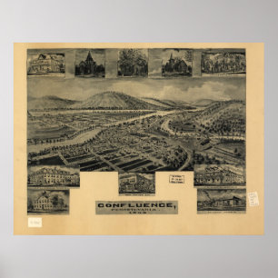 1905 Confluence, PA Birds Eye View Panoramic Map Poster