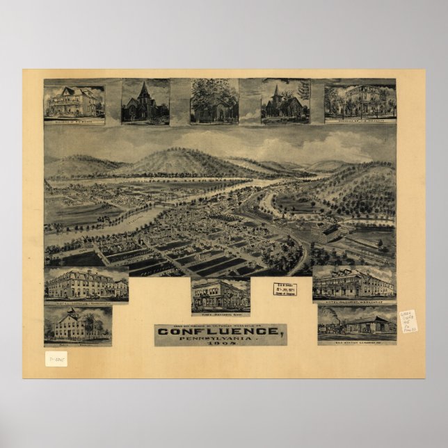 1905 Confluence, PA Birds Eye View Panoramic Map Poster (Front)