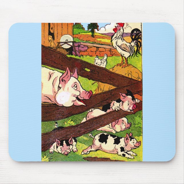 1905 pigs and chickens illustration mouse pad (Front)