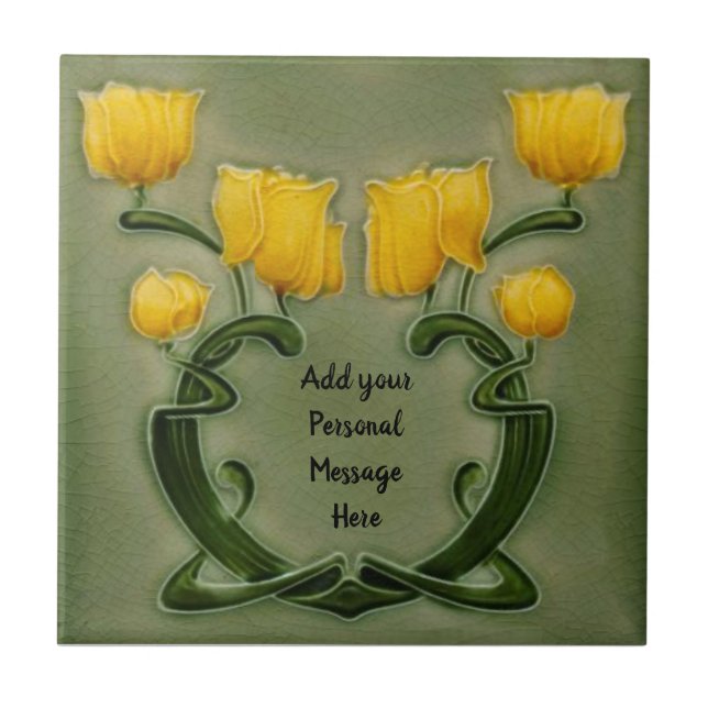 1905 Richards Art Nouveau Green Yellow Repro Tile (Front)