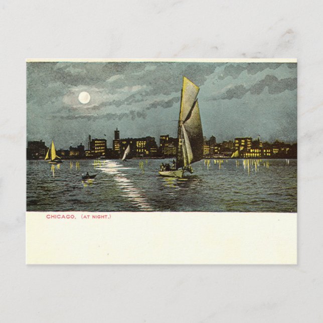 1906 Vintage Chicago at Night Postcard (Front)