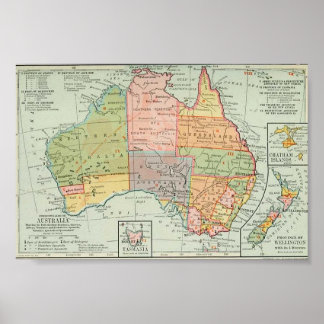 1907 Map of Australia and New Zealand Poster