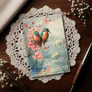1907 Vintage Kingfishers and Blossoms Postcard