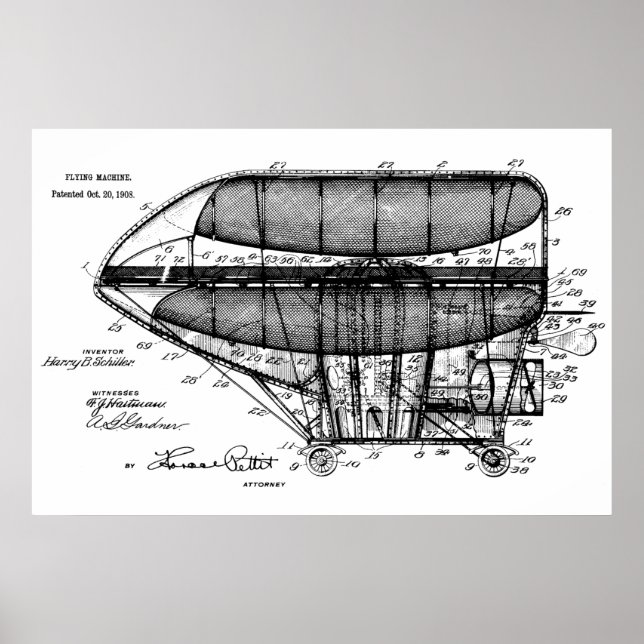 1908 Airship Patent Drawing Art Print (Front)