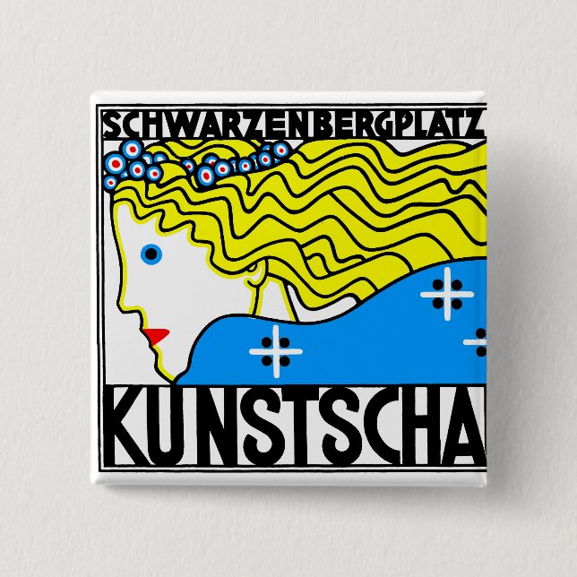 1908 Vienna Art Nouveau Art Show Fair Maiden 15 Cm Square Badge (Front)