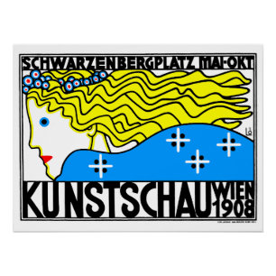 1908 Vienna Art Nouveau Art Show Fair Maiden Poster