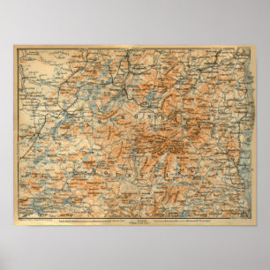 1909 Adirondacks Map from Baedeker's Travel Guide Poster