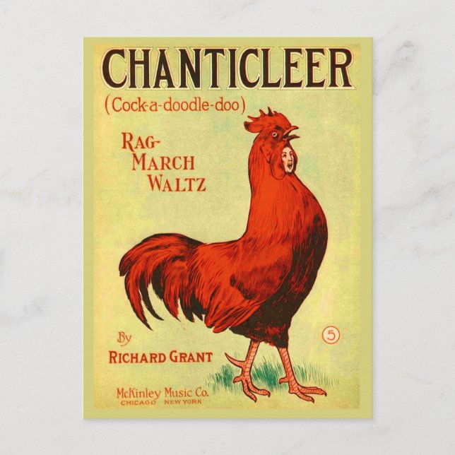 1910 Chanticleer sheet music print Postcard (Front)