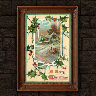 1910 Vintage Christmas Holly Poster Art