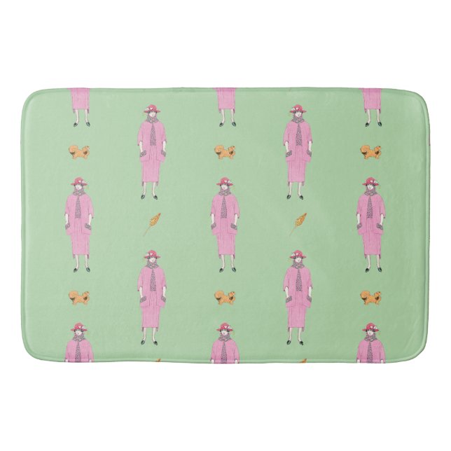 1910s Fashion Illustration Lady & Pekingese Dog Bath Mat (Front)