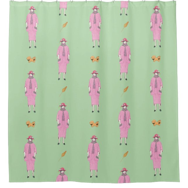 1910s Fashion Illustration Lady & Pekingese Dog Shower Curtain (Front)