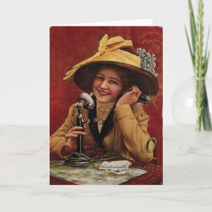 1910s Sweetheart on a Telephone Greeting Card