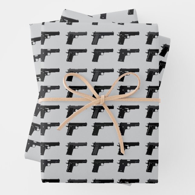 1911 Gun Silhouette Pattern Target Sports Wrapping Paper Sheet (In situ)