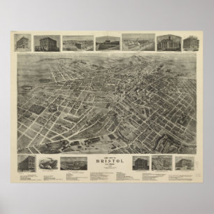 1912 Bristol, VA TN Bird's Eye View Panoramic Map Poster