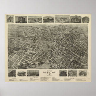 1912 Bristol, VA TN Bird's Eye View Panoramic Map Poster