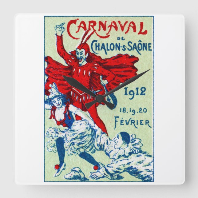 1912 French Carnaval Square Wall Clock (Front)