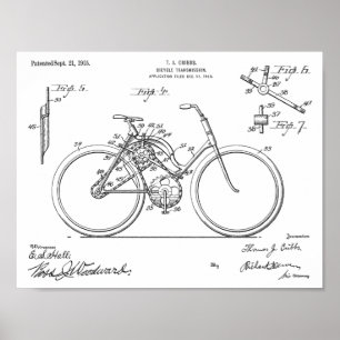 1913 Bicycle Transmission Design Patent Art Print