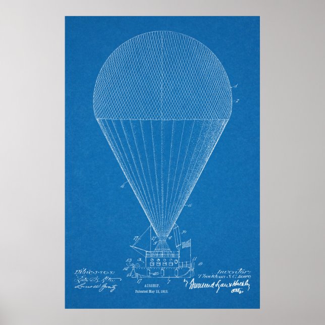 1913 Boat Airship Aeroplane Patent Art Drawing Poster (Front)