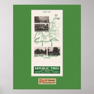 1914 Map, Gilbert’s Ranch to Bishop, Big Pine Cal Poster