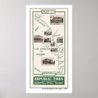 1914 Map, LA to Orange Poster