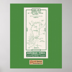 1914 Map of Lake Tahoe Poster