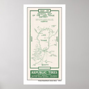 1914 Map of Lake Tahoe Poster