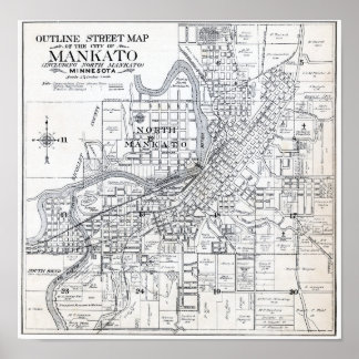 1914 Map of Mankato Minnesota Poster