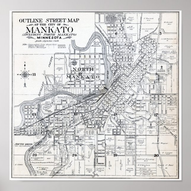 1914 Map of Mankato Minnesota Poster (Front)