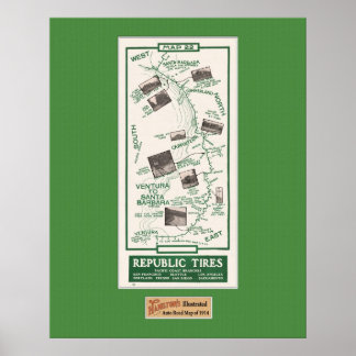 1914 Map, Santa Barbara to Ventura Poster