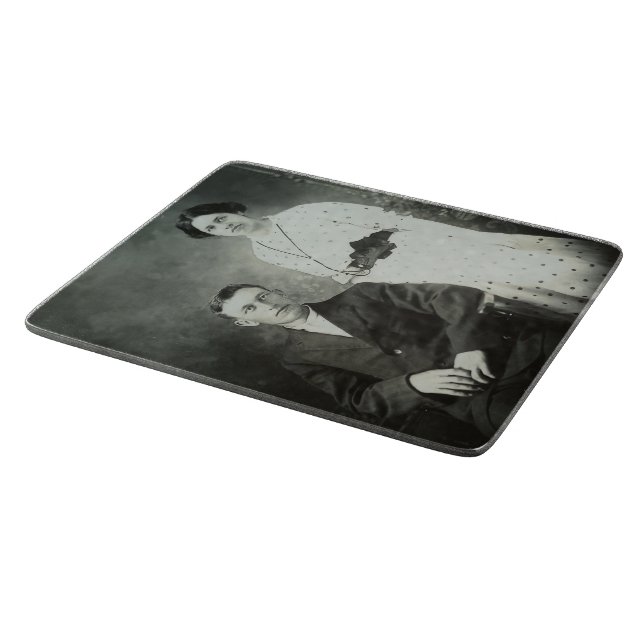 1914 Mr & Mrs Hill RPPC B&W Photo Couple Image Cutting Board (Corner)