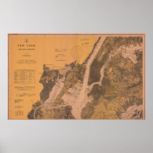1914 New York Upper Harbour Nautical Chart Poster