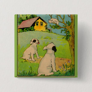 1914 two dogs and a little white cat 15 cm square badge