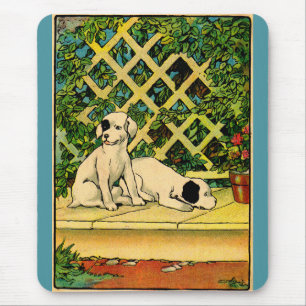 1914 two dogs being curious mouse pad