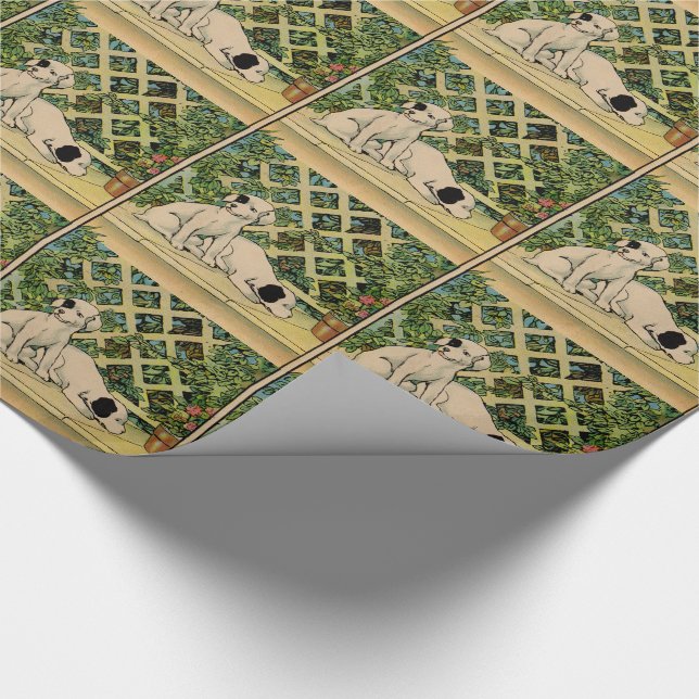 1914 two dogs being curious wrapping paper (Corner)