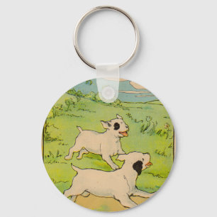 1914 two dogs running key ring
