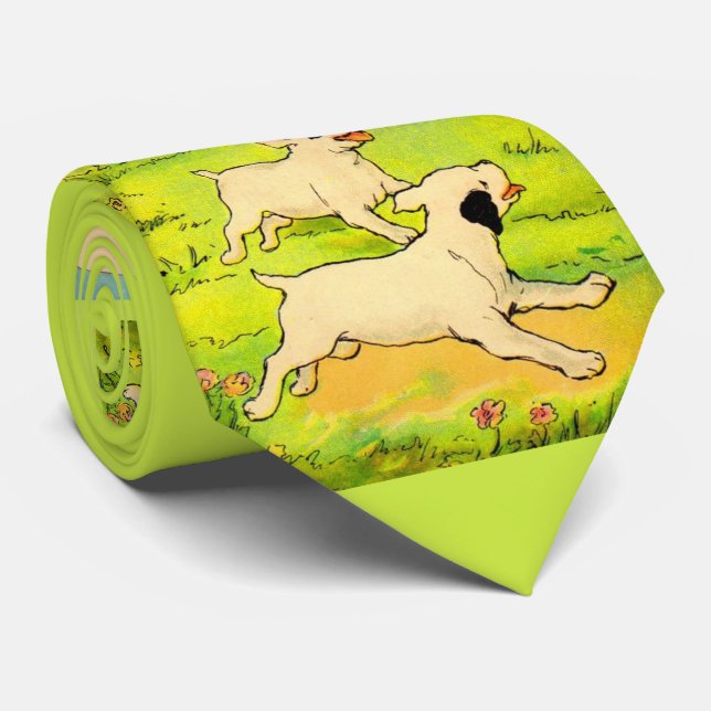 1914 two dogs running print tie (Rolled)