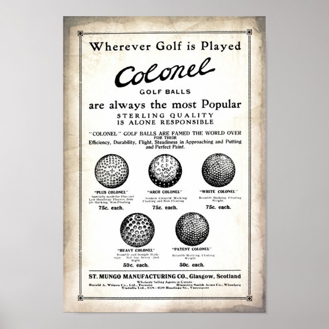 1915 Colonel Golf Balls Advertisement Print (Front)