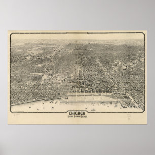 1916 Chicago, IL Birds Eye View Panoramic Map Poster