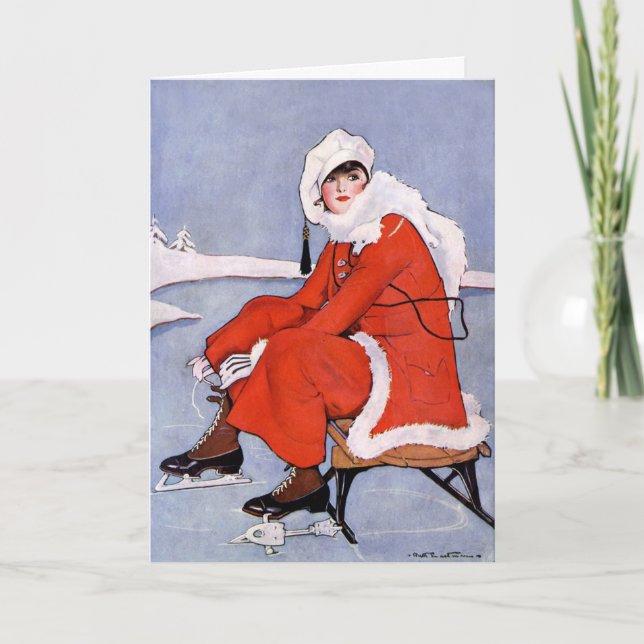 1916 Vintage Fashionable Woman Ice Skater Card (Front)