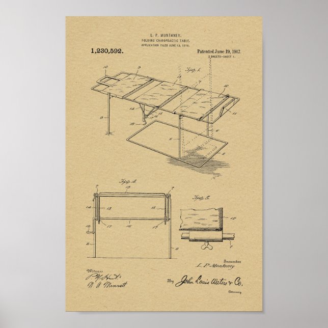 1917 Vintage Chiropractic Table Patent Art Print (Front)