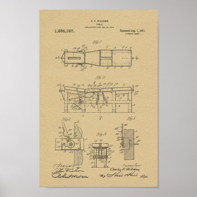 1917 Vintage Chiropractic Table Patent Art Print (Front)