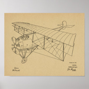1918 Biplane Aeroplane Patent Art Drawing Print