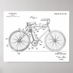 1918 Chainless Bicycle Design Patent Art Print