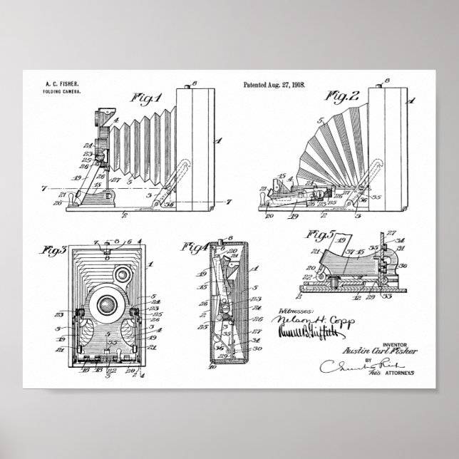 1918 Folding Camera Patent Art Drawing Print (Front)